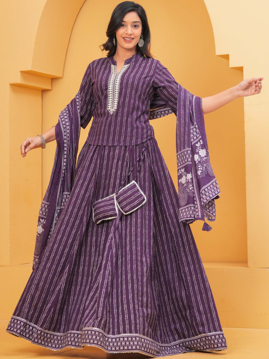 KALINI Women Printed Regular Top with Skirt & With Dupatta