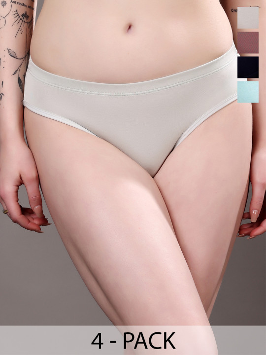 DressBerry Dressberry Pack Of 4 Women Mid-Rise Micro-Modal Basic Briefs