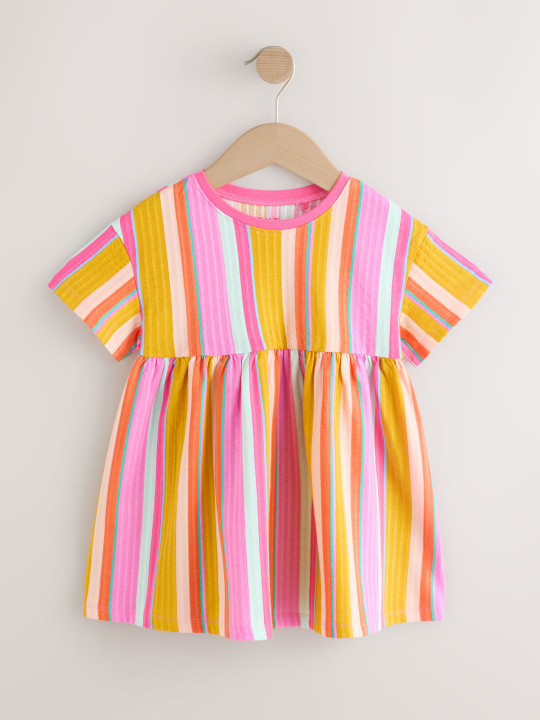 NEXT Girls Striped Pure Cotton Fit & Flare Dress