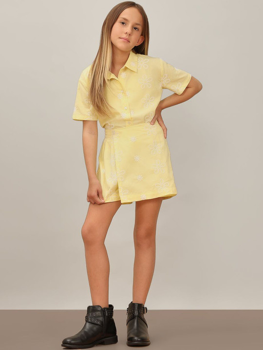 Vero Moda Girls Cotton Self Design Above Knee Skorts Skirt