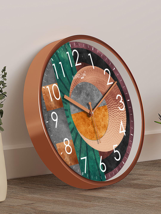 Copper-Toned & Green Printed Contemporary Wall Clock