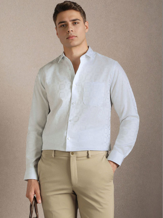 Louis Philippe Men White Textured Full Sleeves Formal Shirt