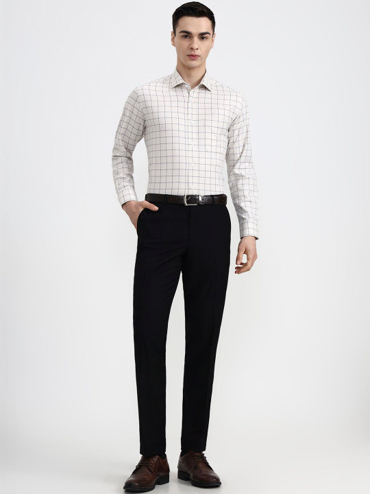 METAL Men Slim Fit Windowpane Checks Checked Formal Shirt