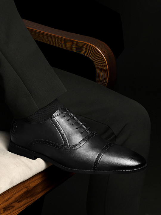 LOUIS STITCH Jet Black Formal Lace-Up Oxfords for men