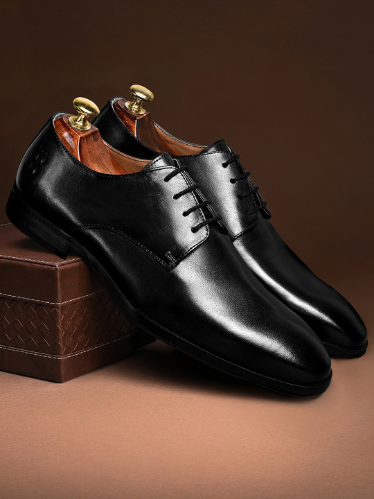 LOUIS STITCH Jet Black Italian Crust Leather Formal Derbys