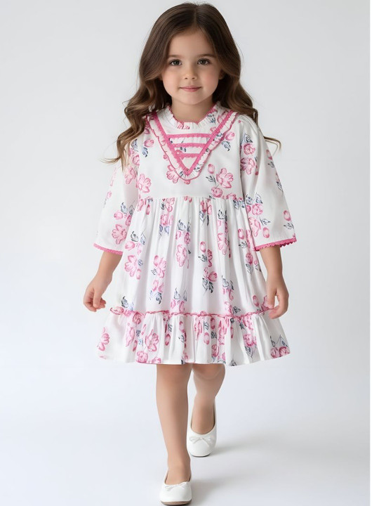Bella Moda Floral Print Bell Sleeve Fit & Flare Dress