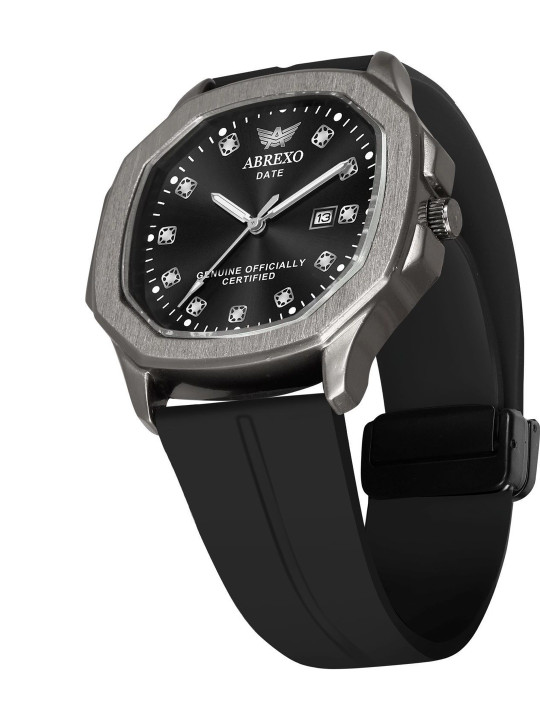 Abrexo Men Embellished Dial & Straps Analogue Date Aperture Watch Abx2370