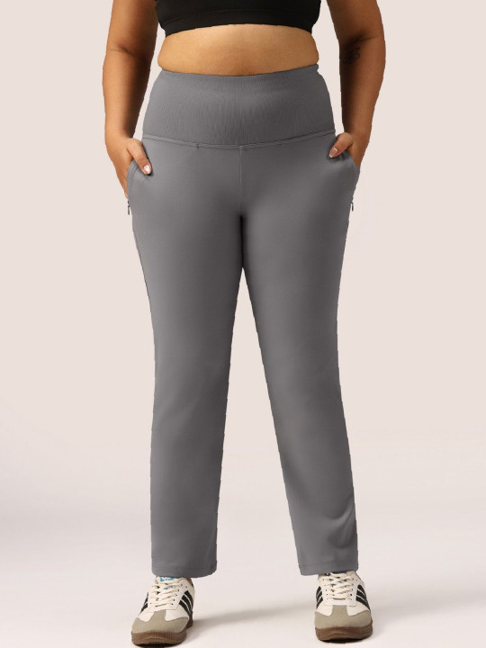 Blissclub Women Grey High-Rise Ultimate Sculpt Straight Pants - Regular