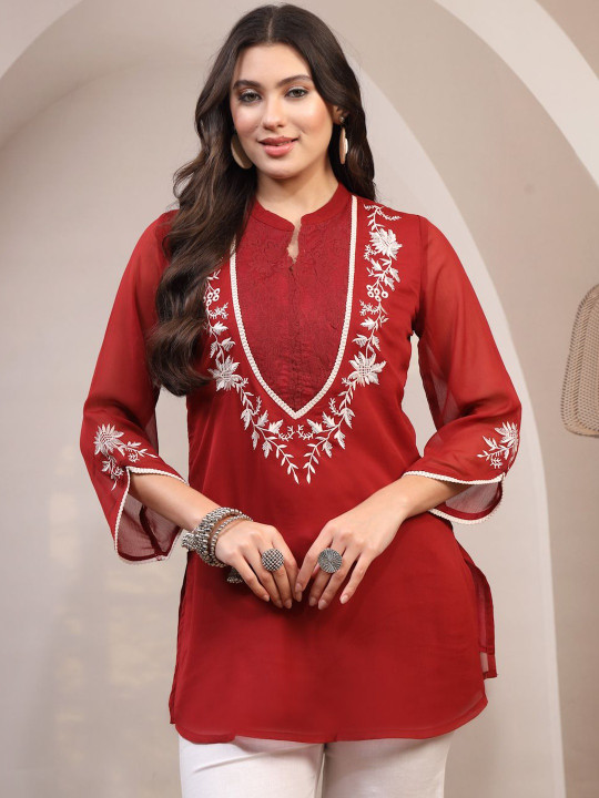 Nayam By Lakshita Ethnic Motifs Embroidered Thread Work Pure Chiffon Thread Work Kurti