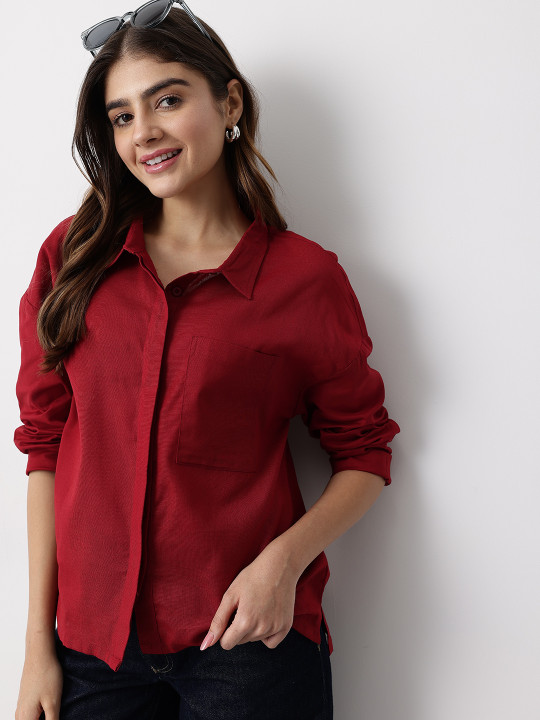 Drop-Shoulder Sleeves Relaxed Fit Pure Cotton Casual Shirt