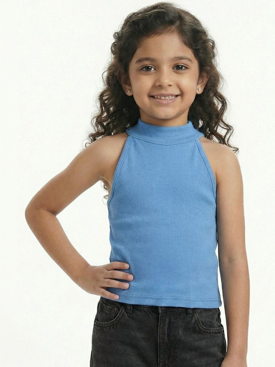 Grit N Groove Girls Turquoise Blue Cotton Tops