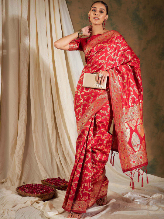 Dhaaga Ghar Ethnic Motifs Zari Silk Banarasi Saree