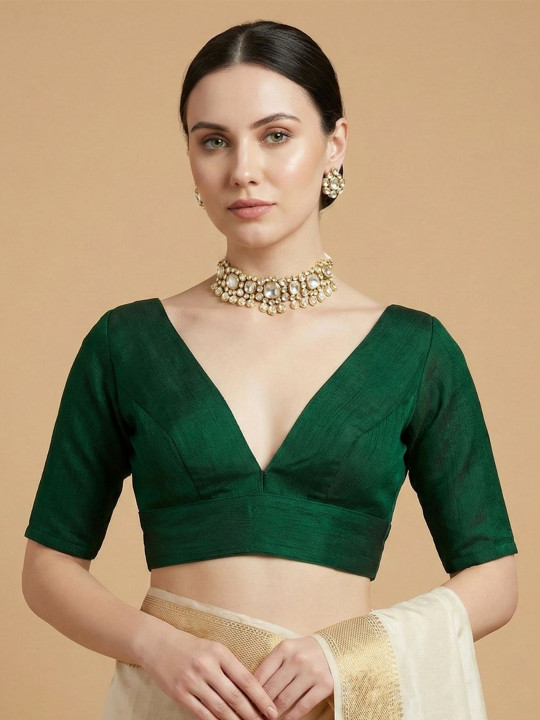 SALWAR STUDIO Silk V Neck Saree Blouse