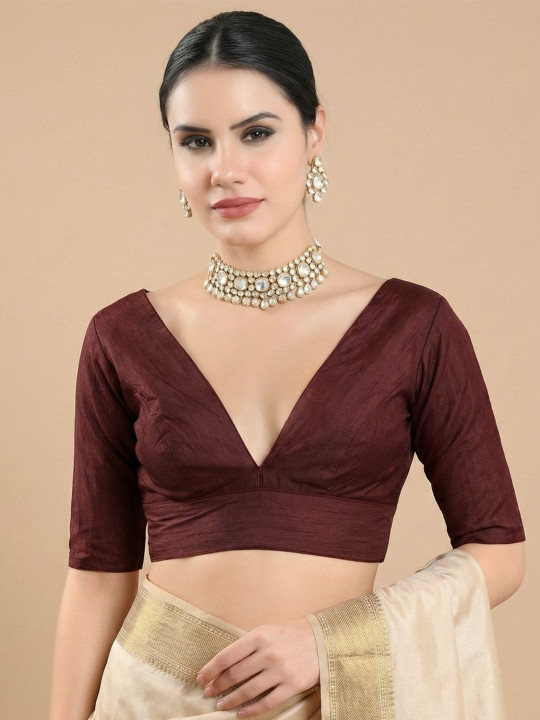 SALWAR STUDIO Silk Round Neck Saree Blouse