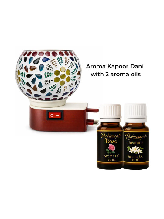 POOKIEMOON Brown & White 3-Pcs Electric Oil Diffuser With Rose & Jasmine Aroma Oils