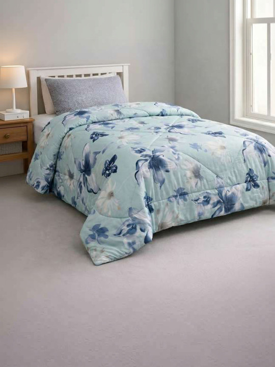 MAFATLAL Blue & Blue Floral Microfiber AC Room 150 GSM Comforter