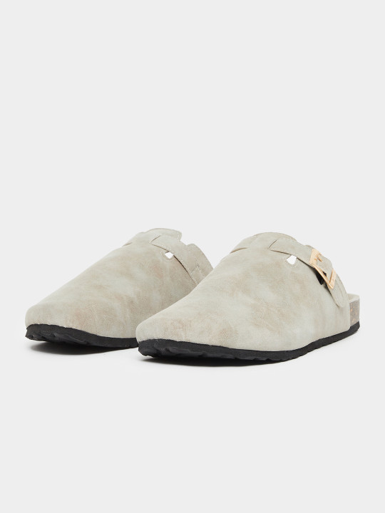 Styli Men Suede Comfort Mules with Buckle