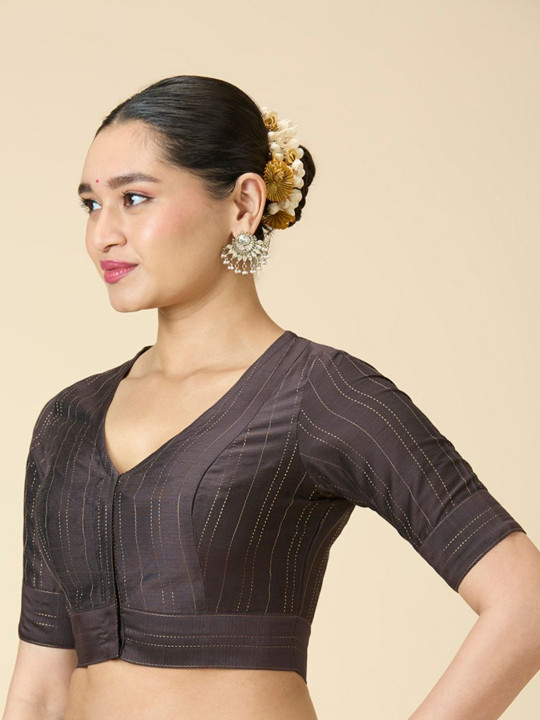 Studio Shringaar Cotton Blend Woven Design Zari Saree Blouse
