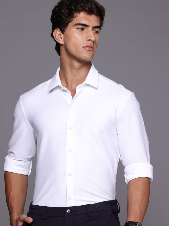 Louis Philippe Ath.Work Louis Philippe Mens Slim Fit Performance Knit Young formal Shirt with 360 Degree Stretch