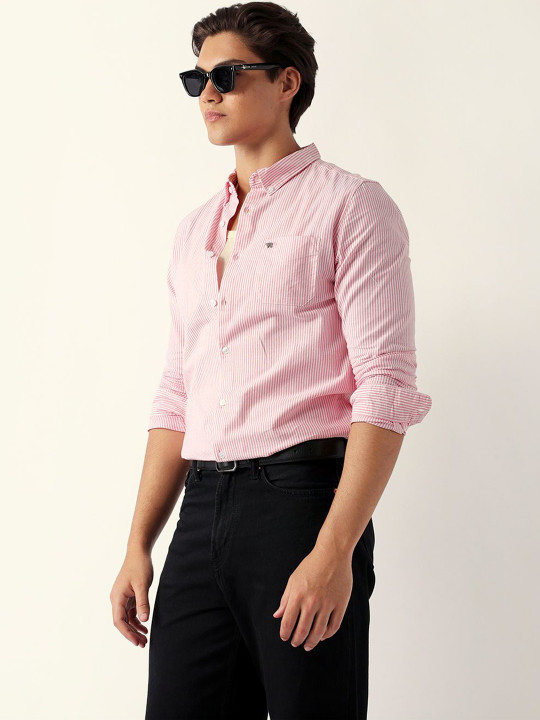price history - Men Slim Fit Pinstripes Casual Shirt