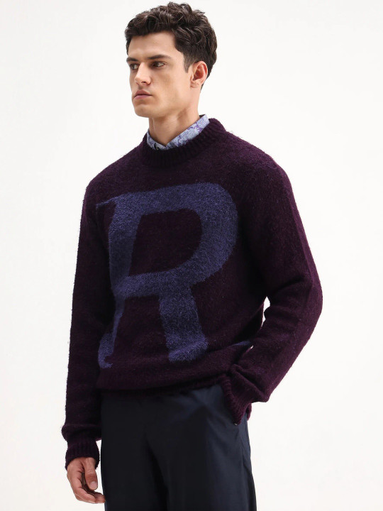 RARE RABBIT Men Typography Self Design Pullover