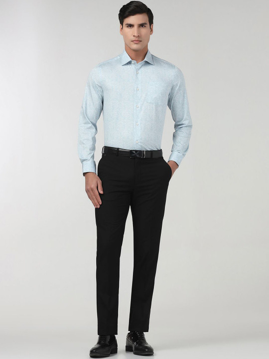 Blackberrys Men Textured Slim Fit Easy Wash Zip Trousers