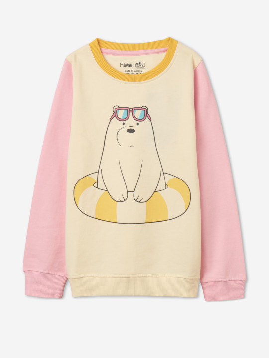 The Souled Store Girls Regular Fit We Bare Bears Printed Cream Sweatshirts
