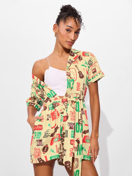 The Souled Store Women Regular Fit FRIENDS Printed Yellow Playsuits