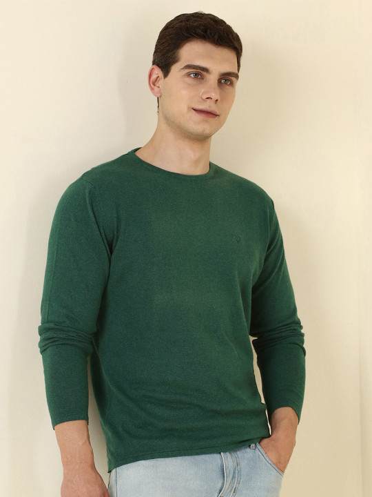 Allen Solly Men Green Solid Pullover Sweater