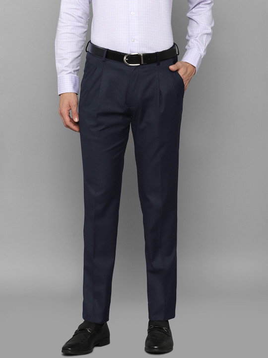 Louis Philippe Men Black Pleated Trousers