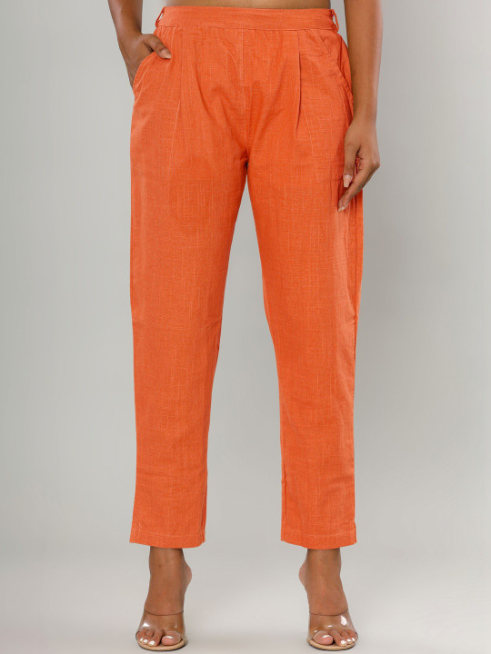 Tulsiram Women Textured Straight Fit Pleated Trousers