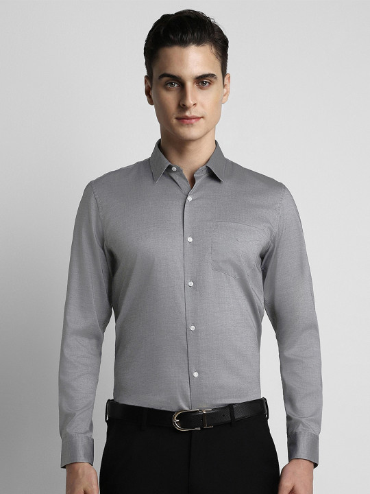 Peter England Men Grey Cotton Slim Fit Formal Shirt