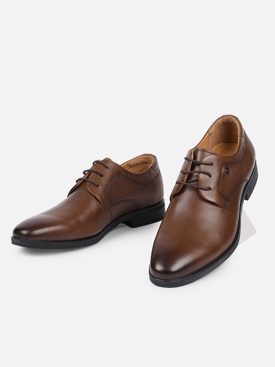 Louis Philippe Men Brown Solid Leather Formal Oxfords