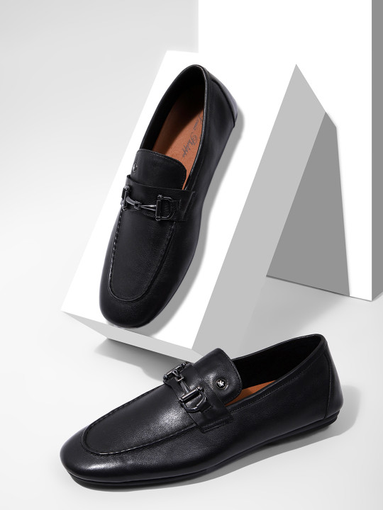 Louis Philippe Men Round-Toe Leather Formal Loafers