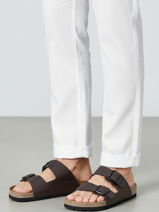 Bewakoof Men Brown Double Strap Sandals