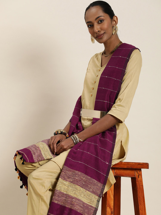 Taavi Striped Handloom Dupatta with Sequinned