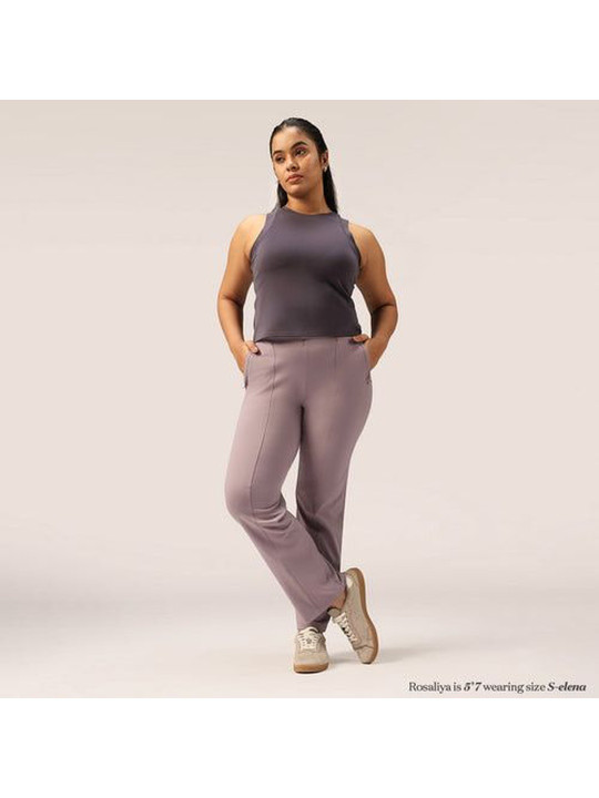 Blissclub Women Relaxed Straight Fit High-Rise Wrinkle Free Trousers
