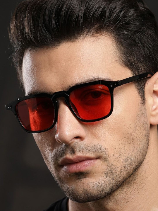 SZN Men Red Lens & Black Square Sunglasses with