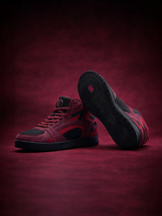 The Souled Store Men Daredevil Printed Burgundy High Top Sneakers