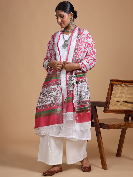 Taavi Floral Block Printed Dupatta