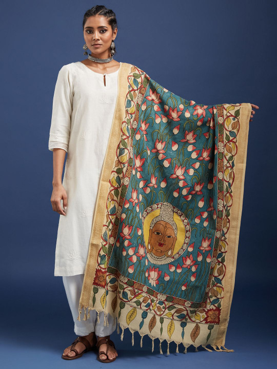 Taavi Kalamkari Hand Painted Pure Cotton Dupatta