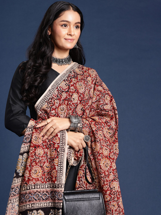 Taavi Ethnic Motifs Hand Block Printed Kalamkari Sustainable Dupatta