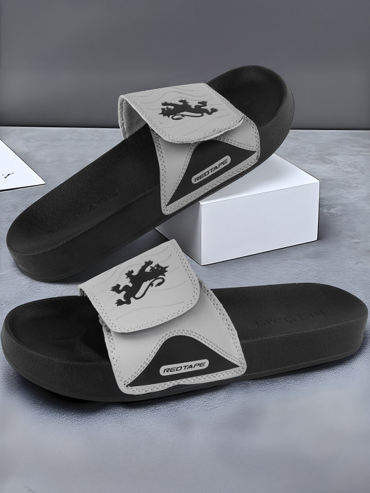 Red Tape Men Printed Rubber Sliders