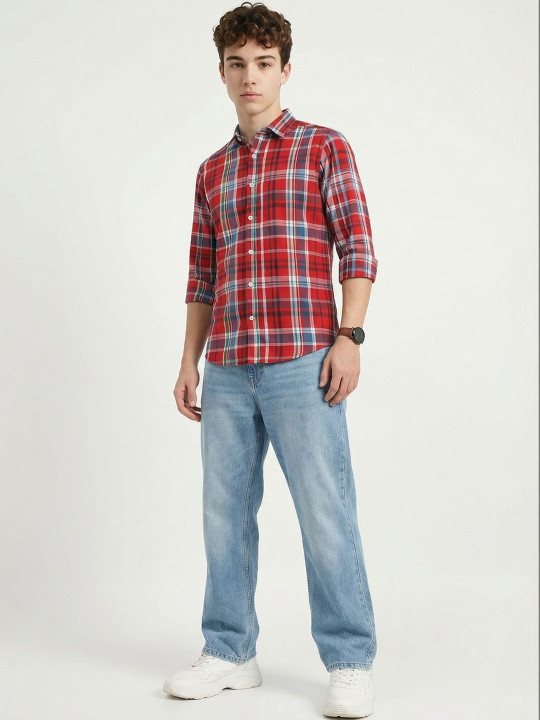 SZN Men Slim Fit Tartan Checks Checked Casual Shirt