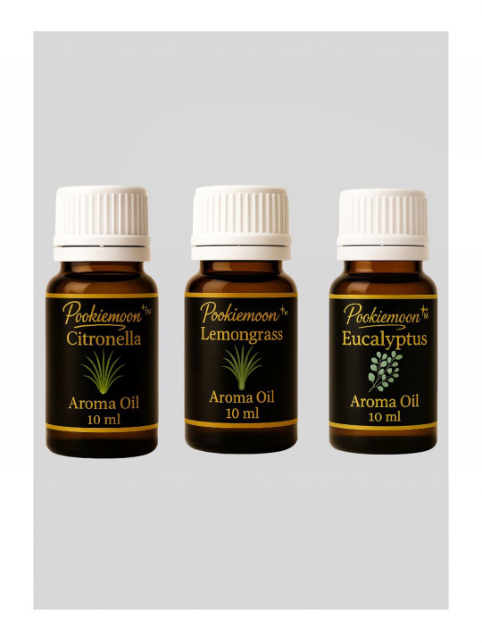 POOKIEMOON 3Pcs Brown Citronella Lemongrass & Eucalyptus Aroma Essential Oils- 10 ml Each