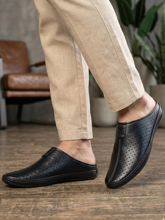 FAUSTO Men Navy Blue Perforations PU Slip-On Sneakers