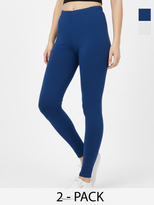 AIOQ Pack Of 2 Pure Cotton Mid-Rise Ankle Length Leggings