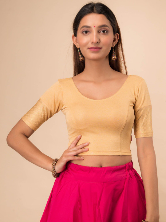 Bindigasm's Advi Embellished Jacquard Round Neck Saree Blouse