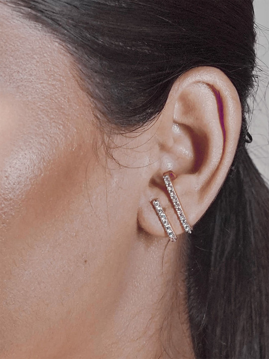 Luxevogue Women 925 Silver Cuff Rose Gold Earrings