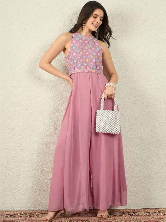 Anouk Halter Neck Basic Jumpsuit with Embroidered